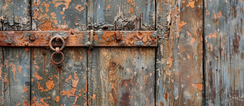A weathered closed metal door with rust creating an aged and rustic appearance suitable for images with copy space A weathered closed metal door with rust creating an aged and rustic appearance suitable for images with copy space