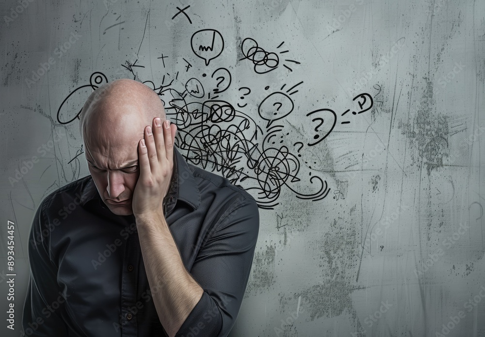 Frustrated Man with Doodles Overhead Frustrated Man with Doodles Overhead