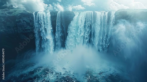 Fototapeta Naklejka Na Ścianę i Meble -  A huge waterfall falling from the sky, creating a strong visual impact. Generative AI.