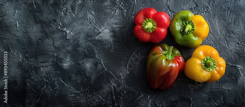 Peppers displayed on a blac...