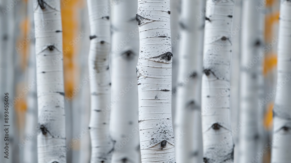 Detailed close-up view of white birch tree trunks, showcasing the unique textures and eye-like patterns on the bark, with a soft autumnal background. Detailed close-up view of white birch tree trunks, showcasing the unique textures and eye-like patterns on the bark, with a soft autumnal background.