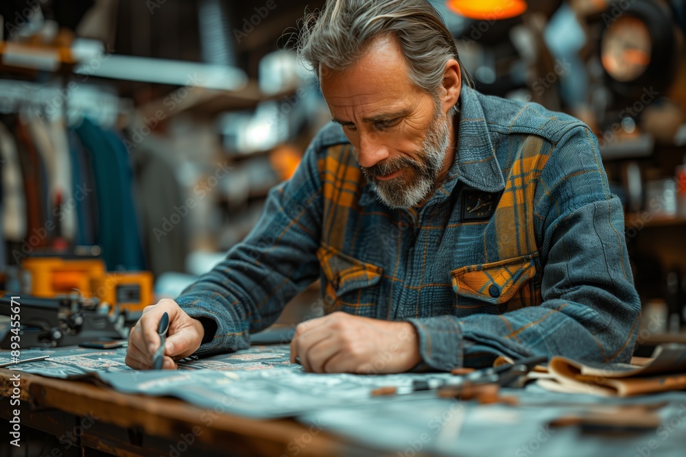 Senior Man Working on a Project in His Workshop Senior Man Working on a Project in His Workshop