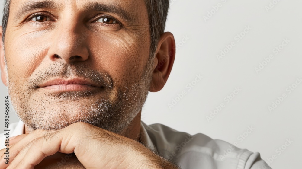 Naklejka premium Confident Mature Man With Stubble Close-Up Portrait