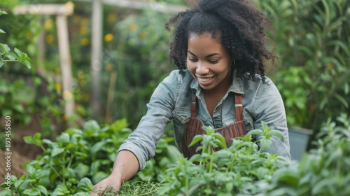 Cheerful Woman Tending to Her Garden with Love and Care