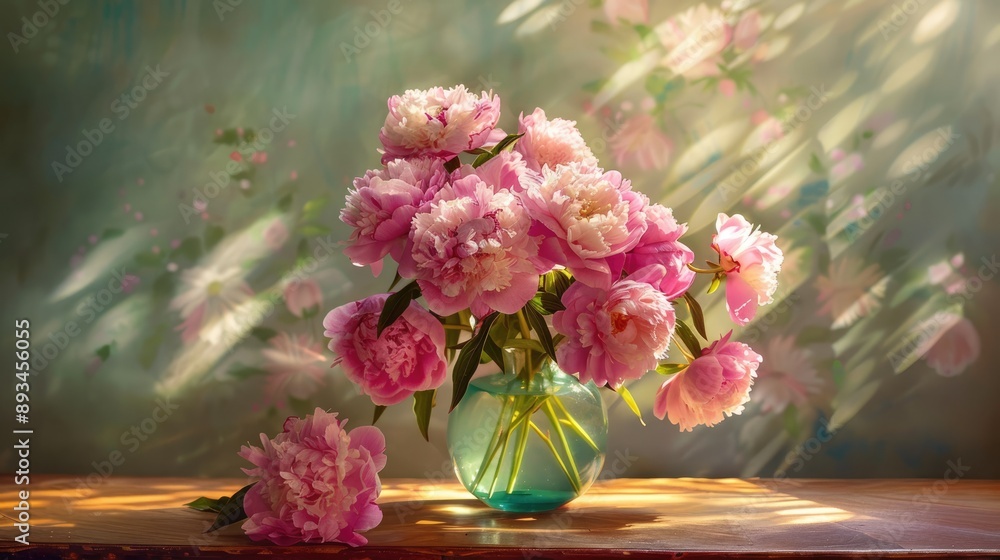 Fototapeta premium Pink peonies in home vase