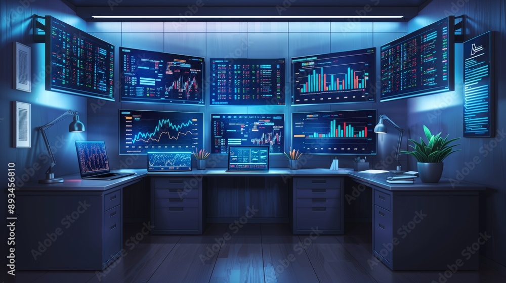 Isometric Financial Analyst’s Desk with Stock Market Data Isometric Financial Analyst’s Desk with Stock Market Data