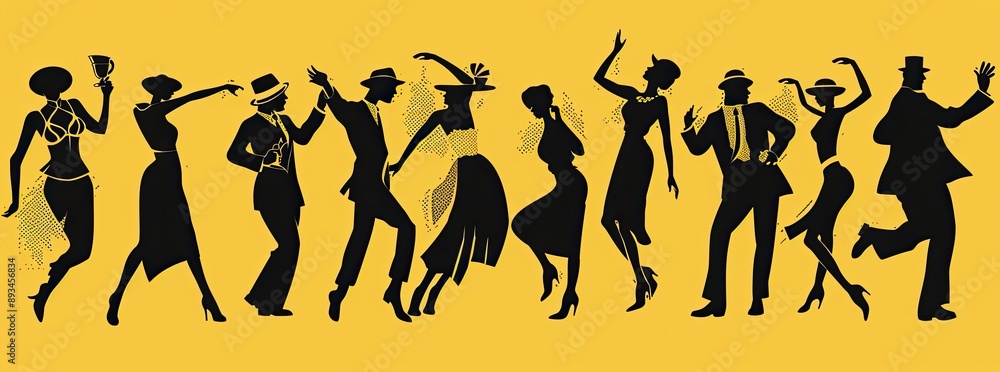 Silhouettes of People Dancing in Retro Style Silhouettes of People Dancing in Retro Style