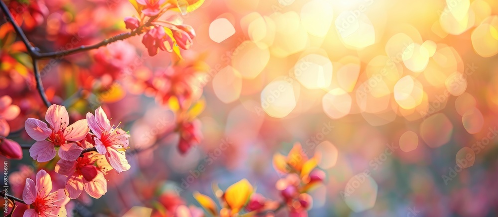 Fototapeta premium Spring blossoms in park with abstract view Ideal for copy space image