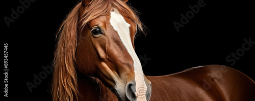 Brown horse with white line color on head.