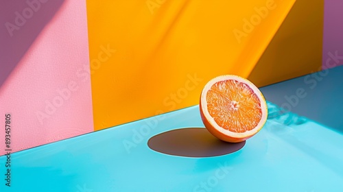 Vibrant half orange on colorful background photo