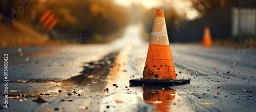 Traffic cone on the road wi...