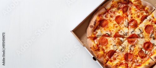Close up of a pizza box aga...