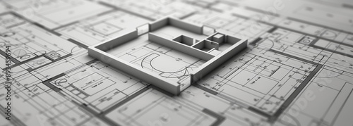 Floor plan, construction planning, blue print or floor drawing in white. Facility design. Facility planning.
 photo