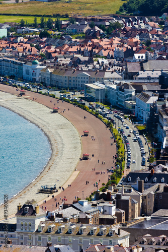 Aerial portrait view of a section of the Parade & Promenade at Llandudno, seaside town, Creuddyn Peninsula, North Wales
