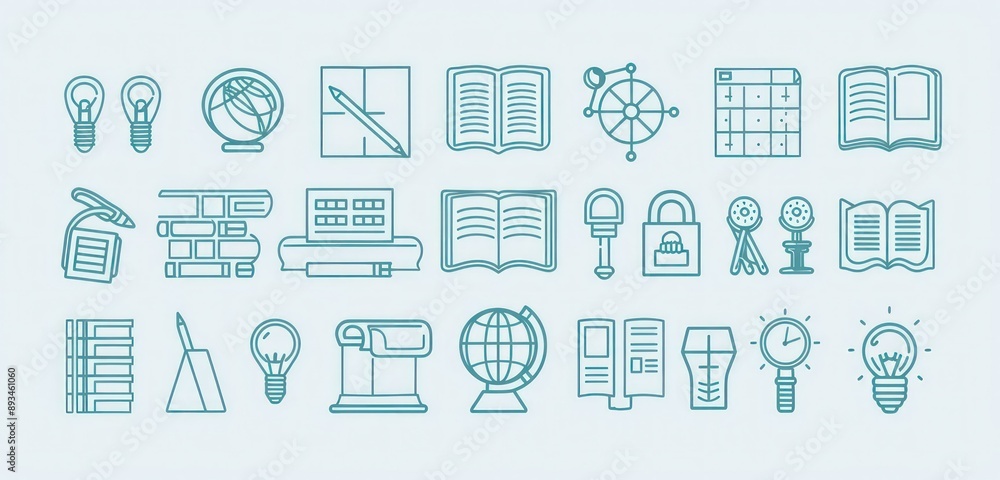 Fototapeta premium Detailed vector school icons for business logos on pastel background.