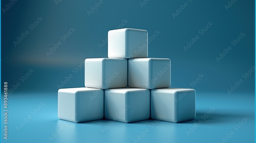 White Cubes Stacked in a Pyramid on a Blue Background White Cubes Stacked in a Pyramid on a Blue Background