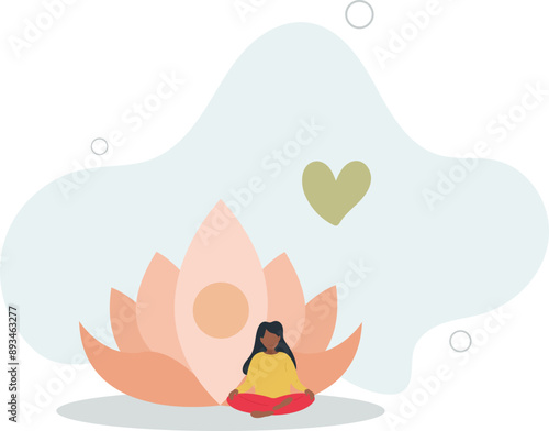 Meditation process with calm and relaxing mental practice.flat design.illustration with people.