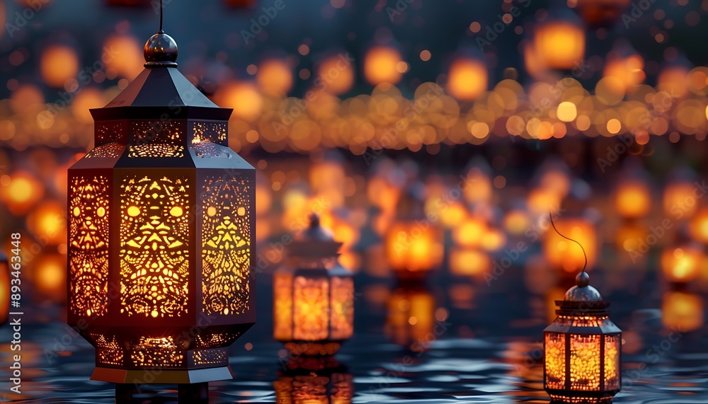A beautifully decorated lantern with traditional patterns, floating amidst a sea of other glowing lanterns. A beautifully decorated lantern with traditional patterns, floating amidst a sea of other glowing lanterns.