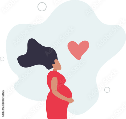 Pregnant happy woman hugging her belly. Training courses for expectant mother.flat design.illustration with people.