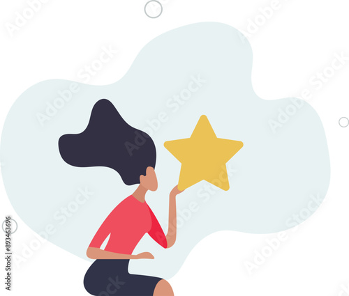 Satisfied woman user and follower with positive feedback. Social media web concept.flat design.illustration with people.