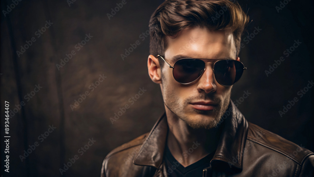 Fototapeta premium A confident man in sunglasses and a trendy shirt with a serious expression