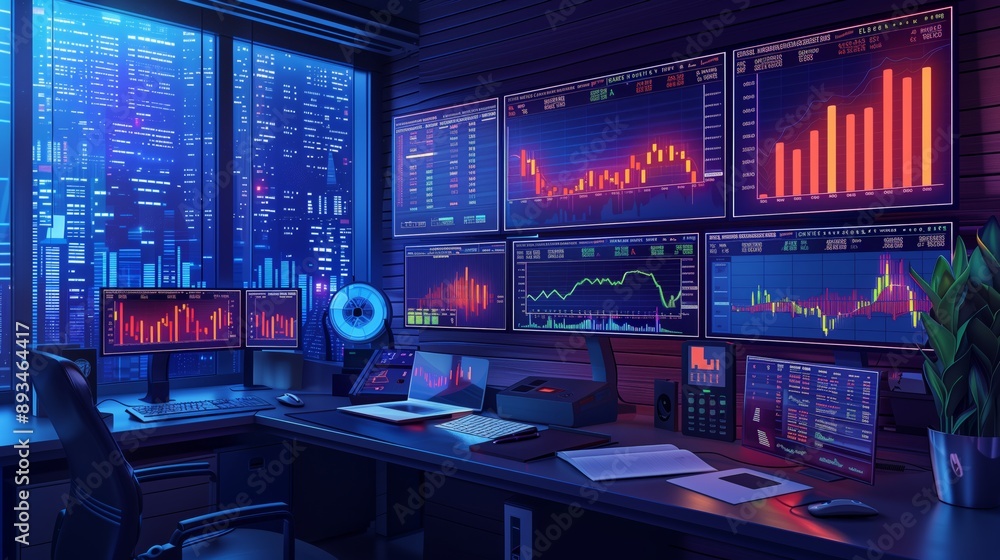 Isometric Financial Analyst’s Desk with Stock Market Data Isometric Financial Analyst’s Desk with Stock Market Data