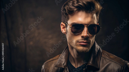 A confident man in sunglasses and a trendy shirt with a serious expression