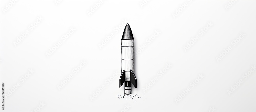 A black pencil drawing an outline of a rocket on a white paper background, conveying a concept of creativity, inspiration, and ideas with copy space image. A black pencil drawing an outline of a rocket on a white paper background, conveying a concept of creativity, inspiration, and ideas with copy space image.