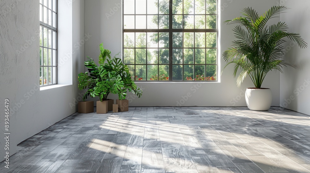Sunlight Streaming Through Large Windows in a Modern Room Sunlight Streaming Through Large Windows in a Modern Room