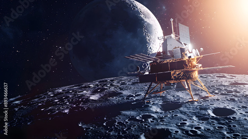 3D illustration of the the Chandrayaan-3 lunar mission from India. Moon lander, lunar spacecraft