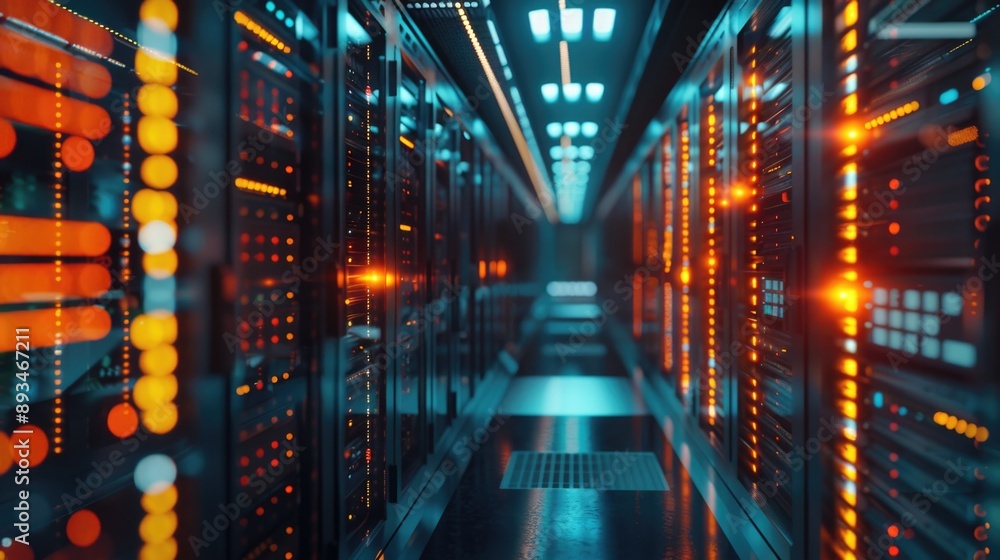 Row of servers in a data center facility Row of servers in a data center facility