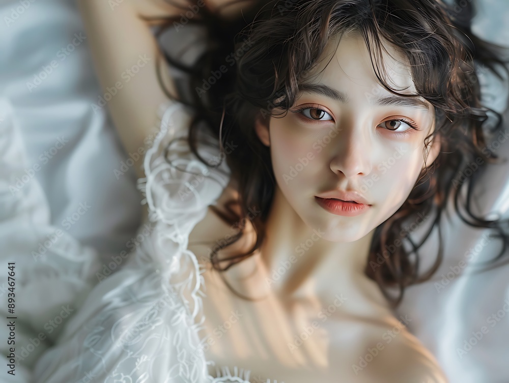 Beautiful asian young woman with long black hair and white eyes Beautiful asian young woman with long black hair and white eyes