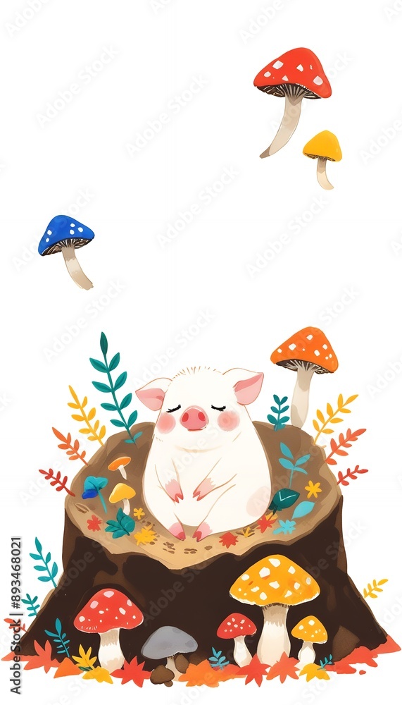Fototapeta premium piglet quietly resting Fairytale watercolor-style illustrations