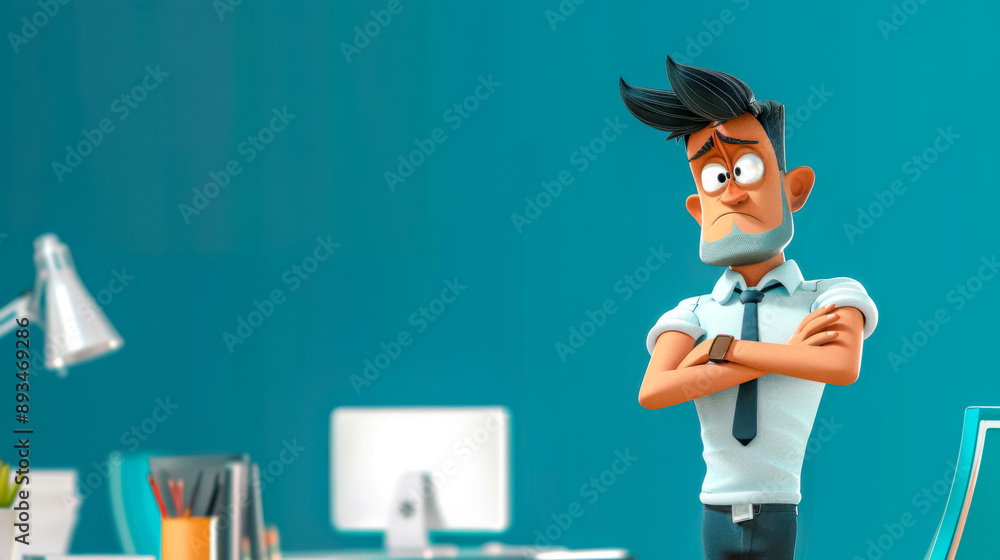 Sad office worker standing with crossed arms in his office Sad office worker standing with crossed arms in his office