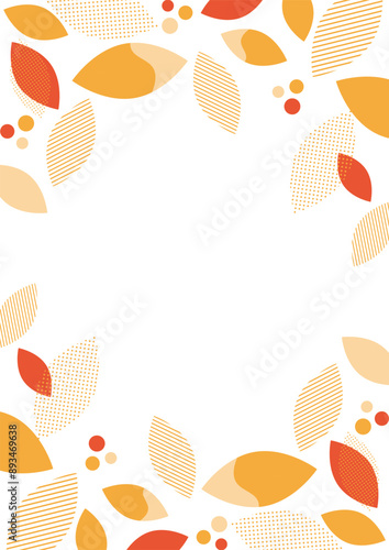 オレンジ色の葉と幾何学模様の背景フレーム