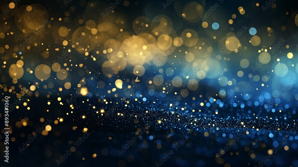 Fototapeta premium Glittering Blue Bokeh Background, Abstract Light Particles