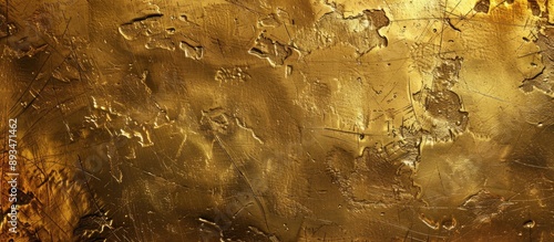 A metallic gold surface with imperfections, ideal for showcasing a copy space image. photo