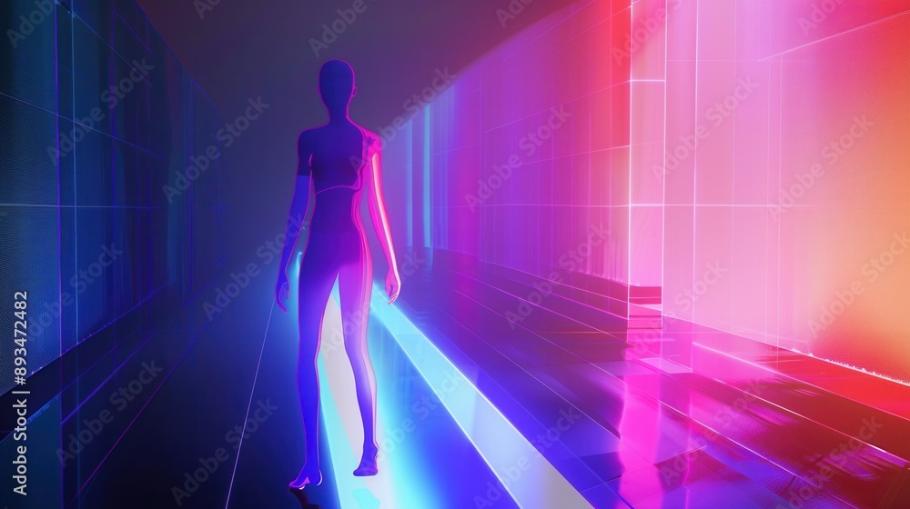 Futuristic cyberpunk style illuminating hologram of a female Futuristic cyberpunk style illuminating hologram of a female