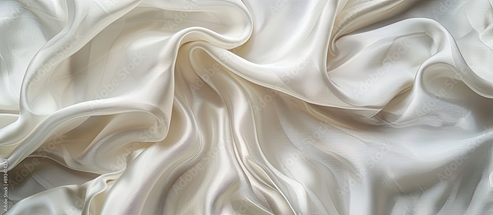Top view of smooth white silk fabric creating a textured background with copy space image Top view of smooth white silk fabric creating a textured background with copy space image