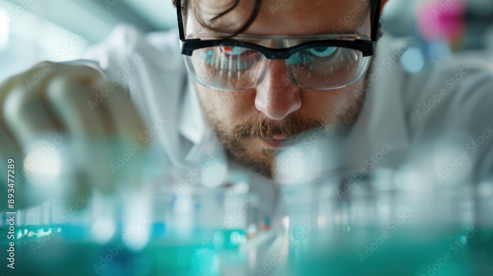 A scientist wearing protective gloves is working intently in a laboratory setting, manipulating an instrument to conduct scientific research or experiments on a shiny surface. A scientist wearing protective gloves is working intently in a laboratory setting, manipulating an instrument to conduct scientific research or experiments on a shiny surface.