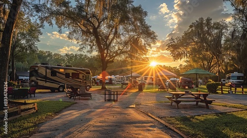 RV Park With Sunset And Trees