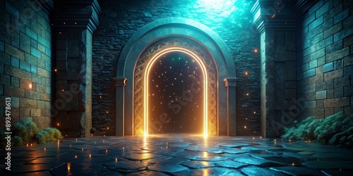 Fantasy Stone Archway with Glowing Portal 3D Render