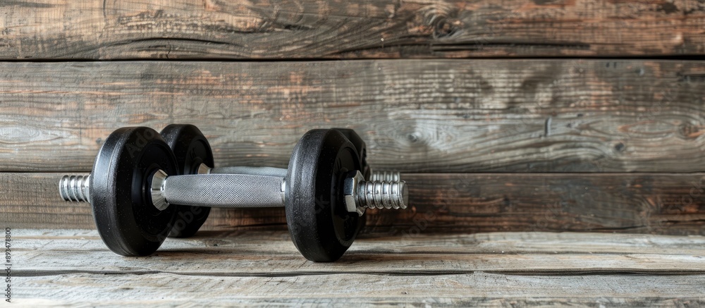 Black dumbbells on a wooden background for arm and leg muscles in a fitness setting promoting strength training exercise and well being with available copy space for an image Black dumbbells on a wooden background for arm and leg muscles in a fitness setting promoting strength training exercise and well being with available copy space for an image