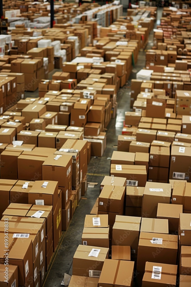 A warehouse filled with boxes of goods, ready for logistics and ships to put the products on board. A warehouse filled with boxes of goods, ready for logistics and ships to put the products on board.