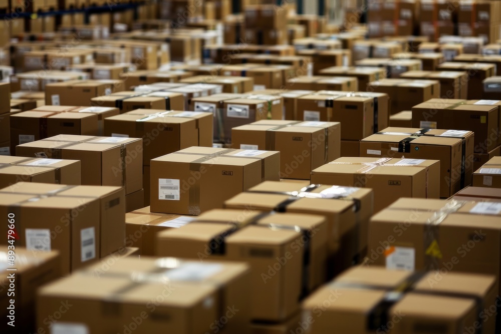 A warehouse filled with boxes of goods, ready for logistics and ships to put the products on board. A warehouse filled with boxes of goods, ready for logistics and ships to put the products on board.