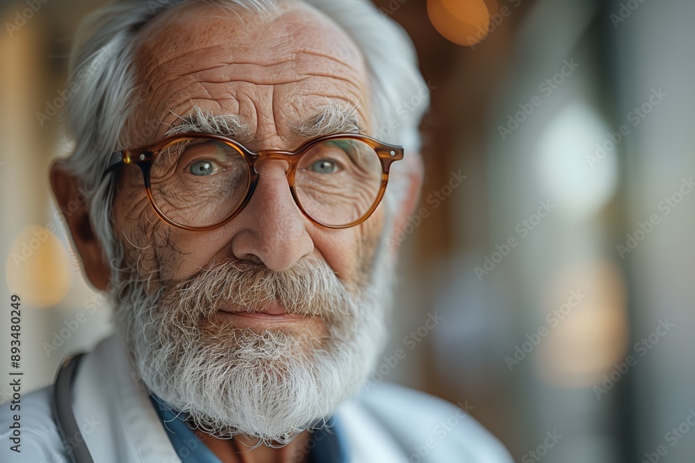 Close-Up Portrait of a Senior Man With a White Beard and Glasses Close-Up Portrait of a Senior Man With a White Beard and Glasses