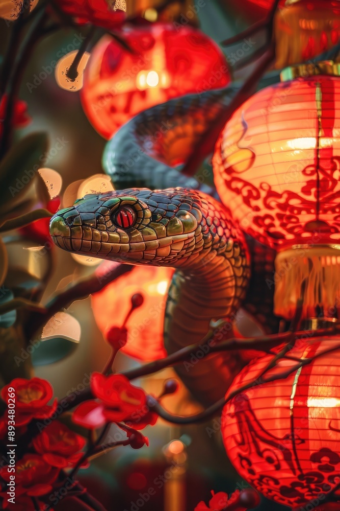 Obraz premium snake and Chinese lanterns. selective focus