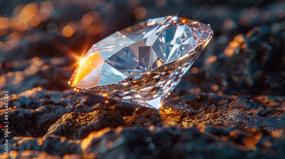 Stunning diamond gemstone on a dark textured surface with dramatic lighting reflecting brilliance and elegance. Stunning diamond gemstone on a dark textured surface with dramatic lighting reflecting brilliance and elegance.