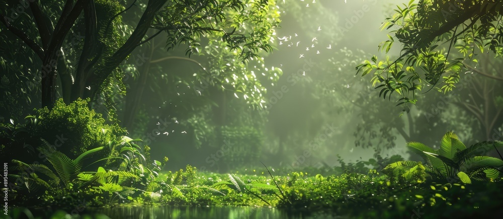 A lush green natural scene serving as a backdrop for text or imagery. copy space available A lush green natural scene serving as a backdrop for text or imagery. copy space available
