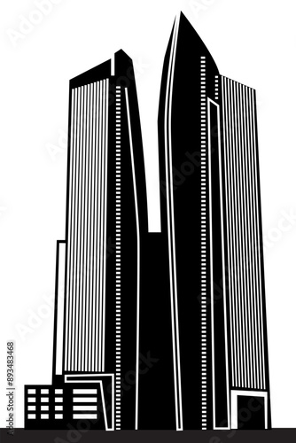 Stunning vector silhouette of Singapore's tallest buildings and iconic skyline. Ideal for travel brochures, promotional materials, digital art projects, and city-themed designs.